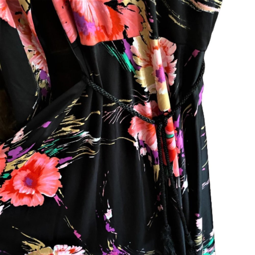 Vintage 70s A line maxi floral dress wi rope belt - Picture 12 of 15